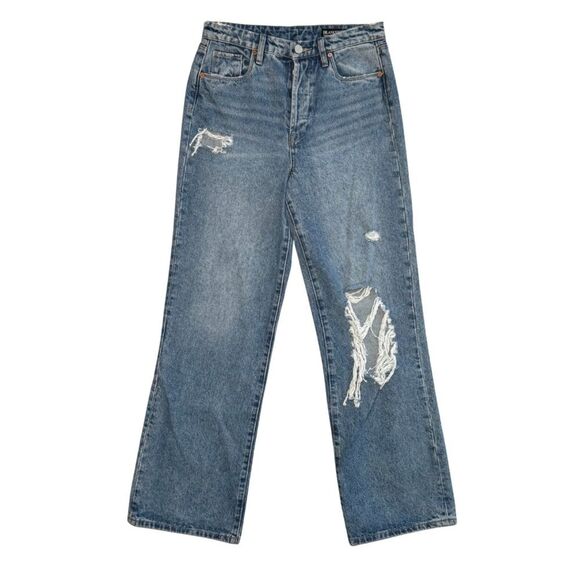 NWT Blank NYC Wide Leg Jeans Distressed High Rise Mid Wash Blue Denim 27 - Picture 1 of 8